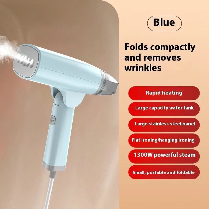 HB-668 handheld garment steamer in blue or white with 1300W power and 85ml water tank