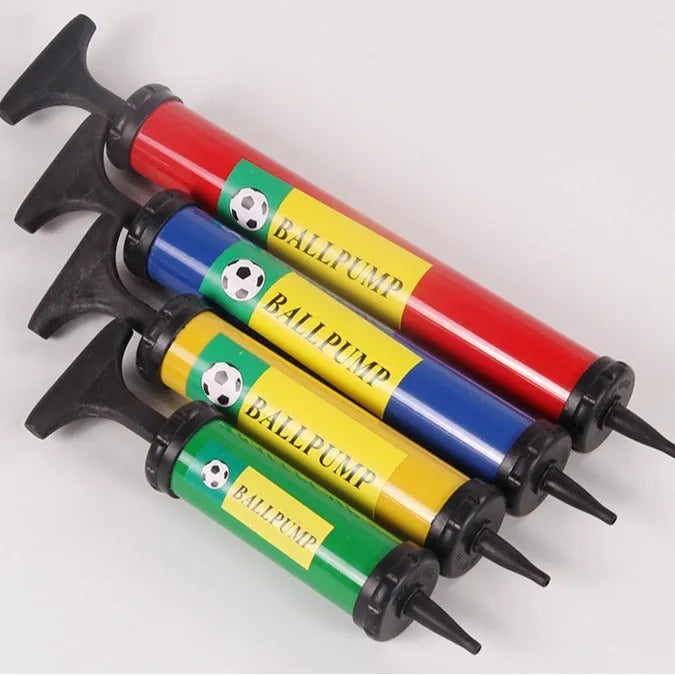 Manual plastic hand pump in mixed colour for inflating sports balls and balloons