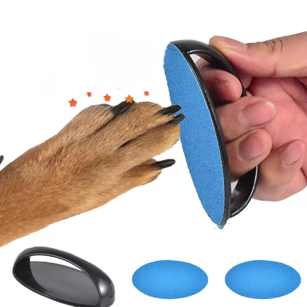 Square dog nail file grooming board with ergonomic handle in one of four colour options.