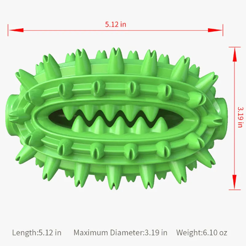 Green and yellow cactus-shaped dog toothbrush chew toy for medium to large dogs.