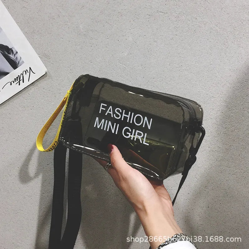 Clear square single shoulder bag made from PC plastic with adjustable strap in multiple colours