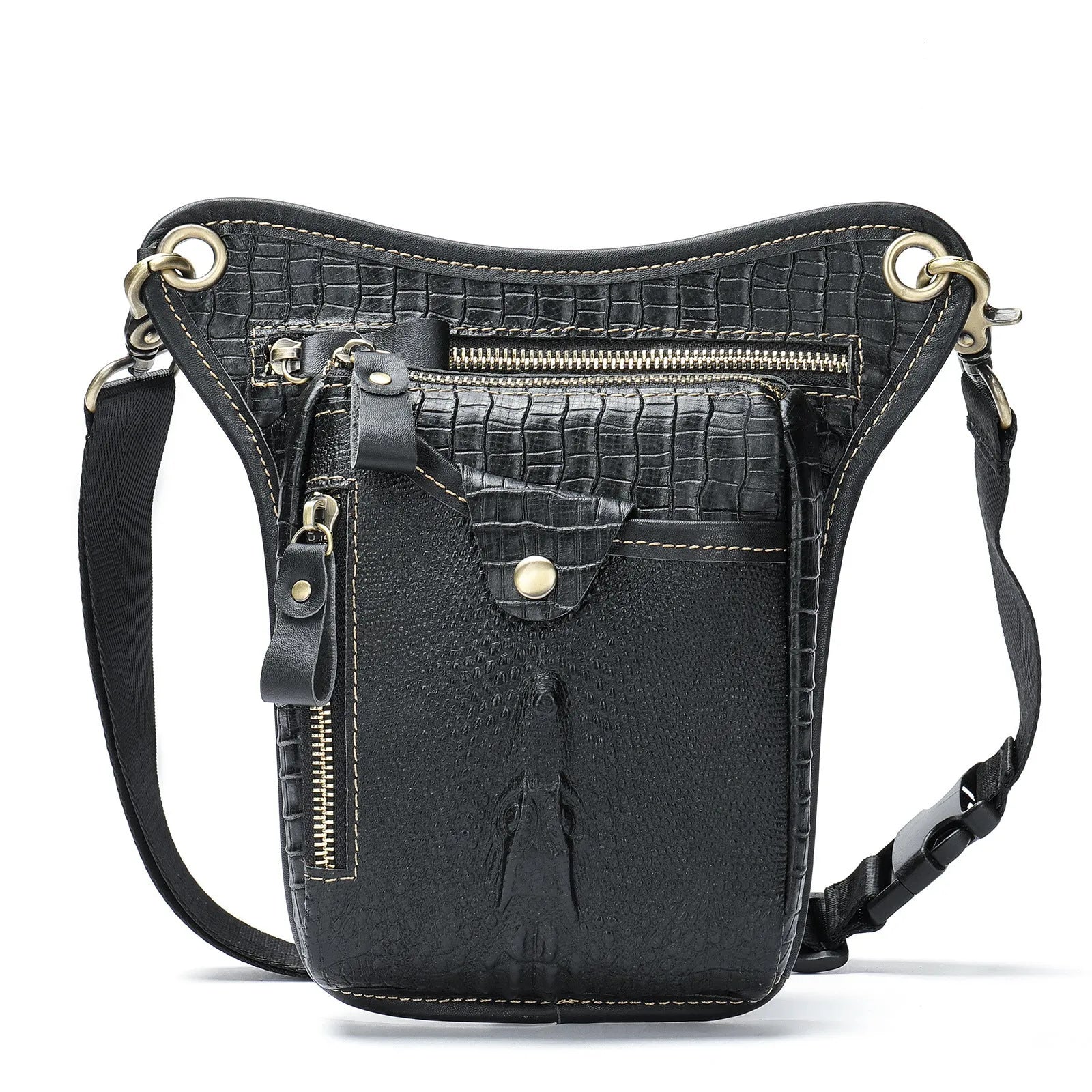 Men's brown Crazy Horse leather vintage satchel bag with top handle and crossbody strap.