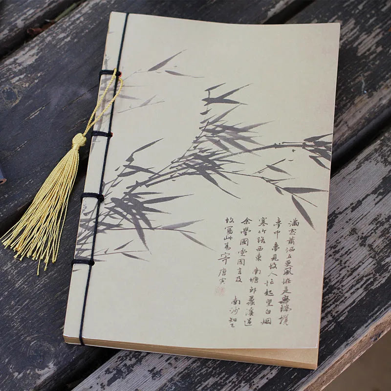 A5 antique wire-bound notebook with retro Chinese painting design on glossy embossed cover
