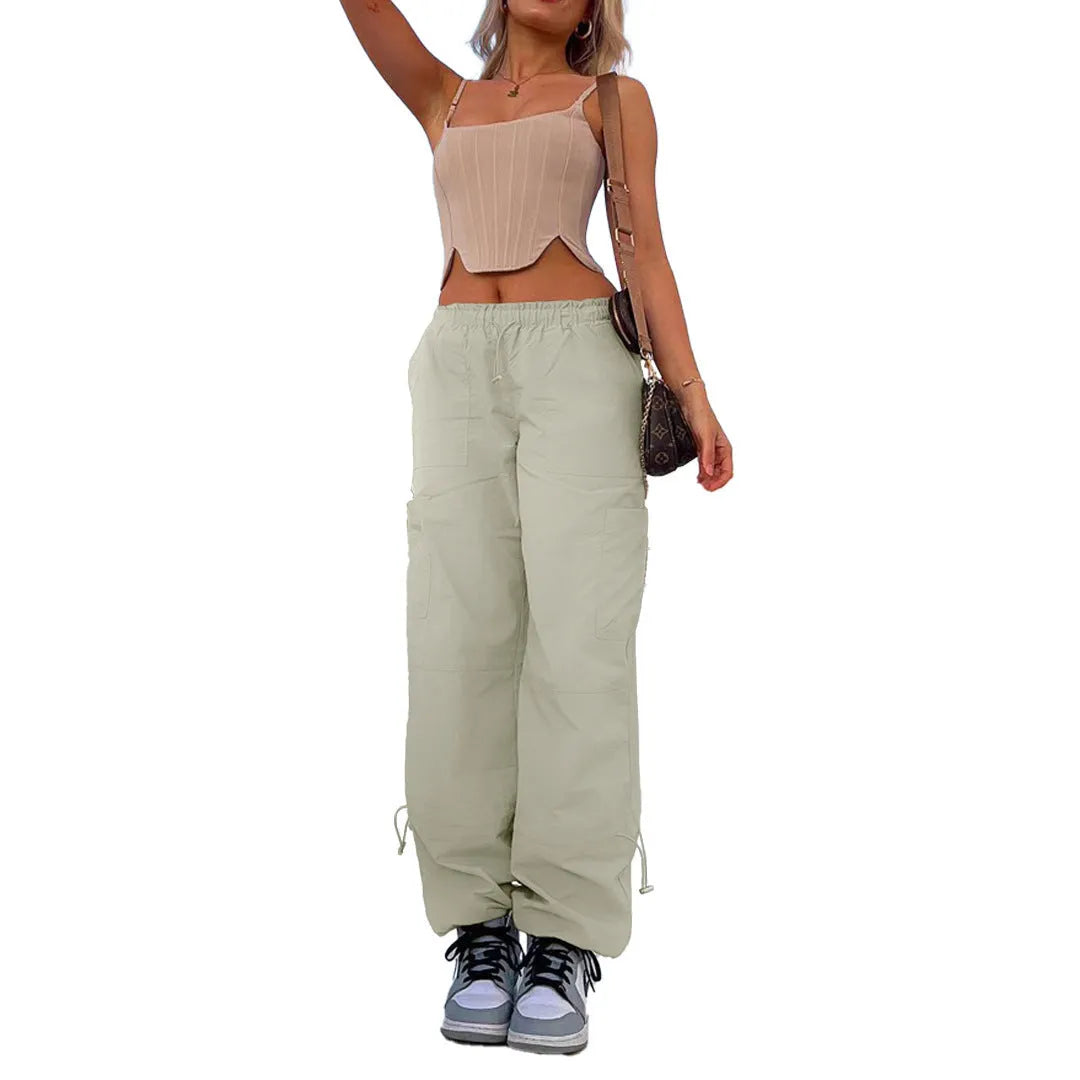 Men's loose fit straight leg cargo pants in grey with multiple pockets