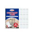 12-pack of household desiccant moisture absorber units with calcium chloride and wood pulp