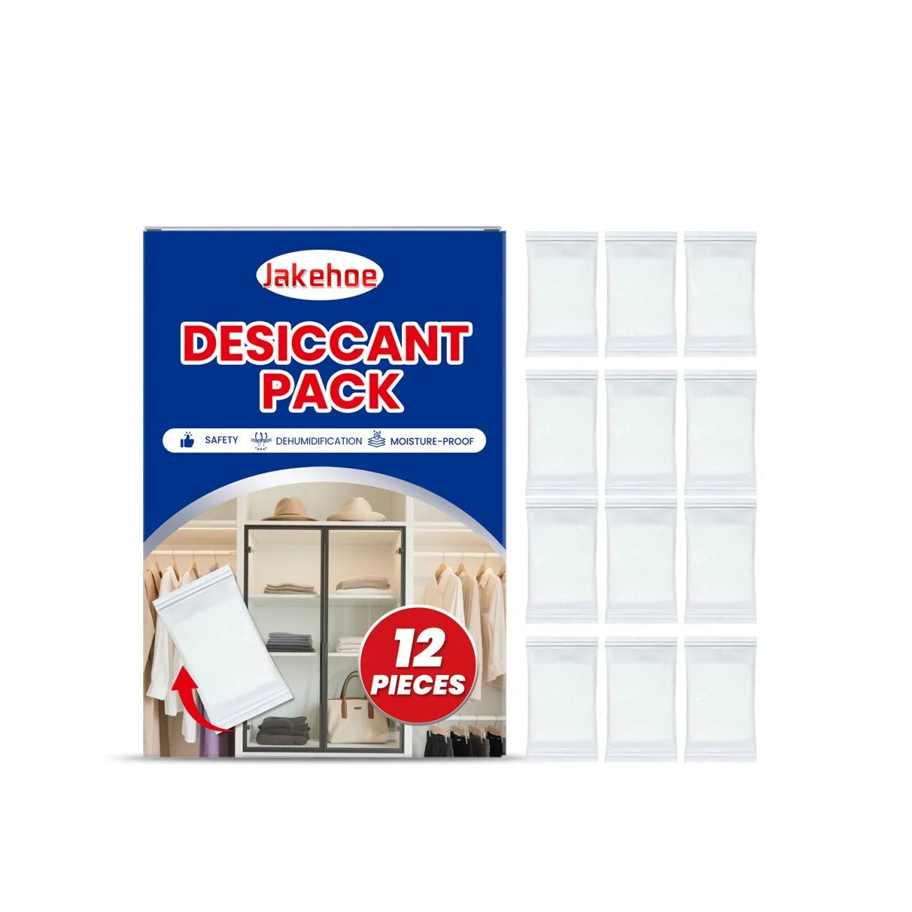 12-pack of household desiccant moisture absorber units with calcium chloride and wood pulp