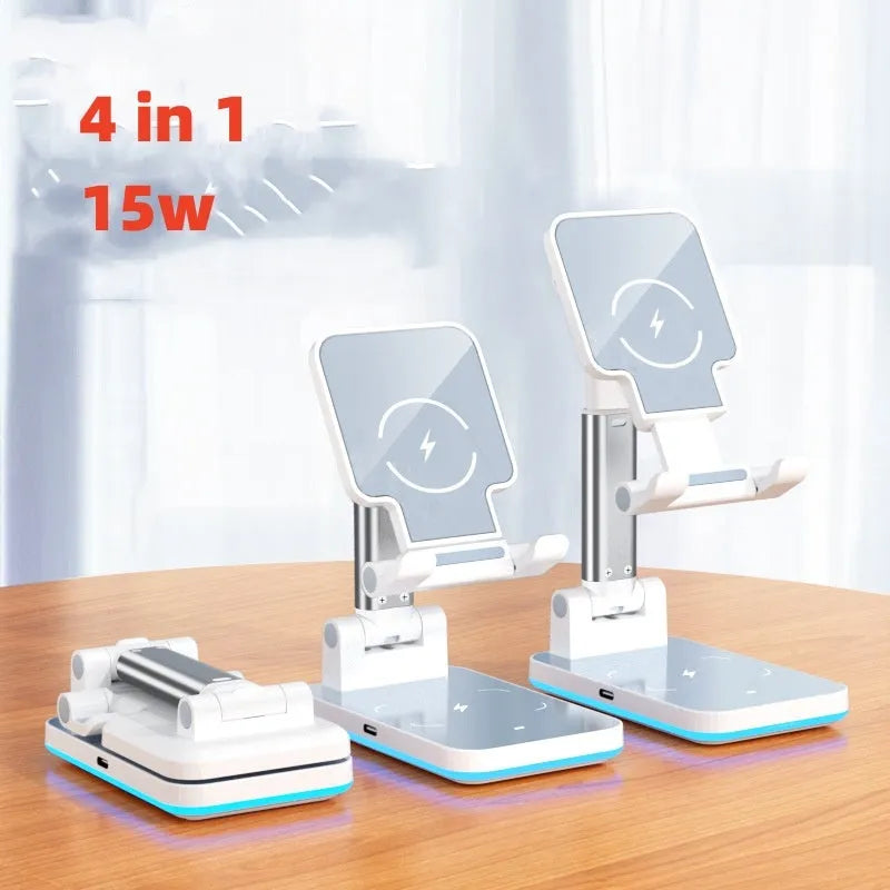 Wireless charging mobile phone holder desktop stand in black or white with 5W/15W options