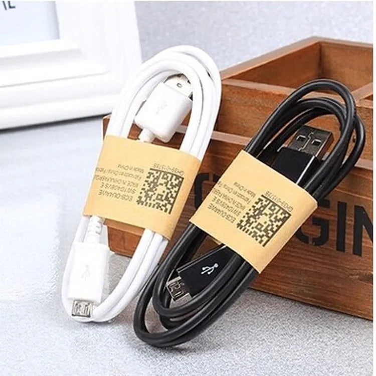 Android smartphone universal micro USB data cable in black or white with 1-metre length