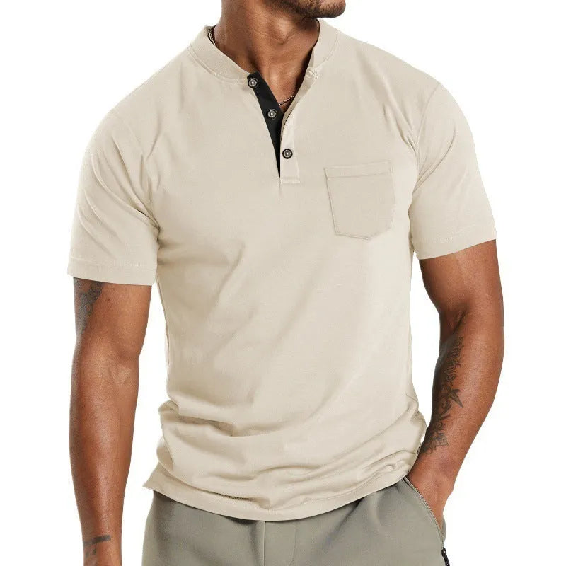 Men's plus size solid colour short sleeve shirt with a button chest pocket, shown in Army Green.
