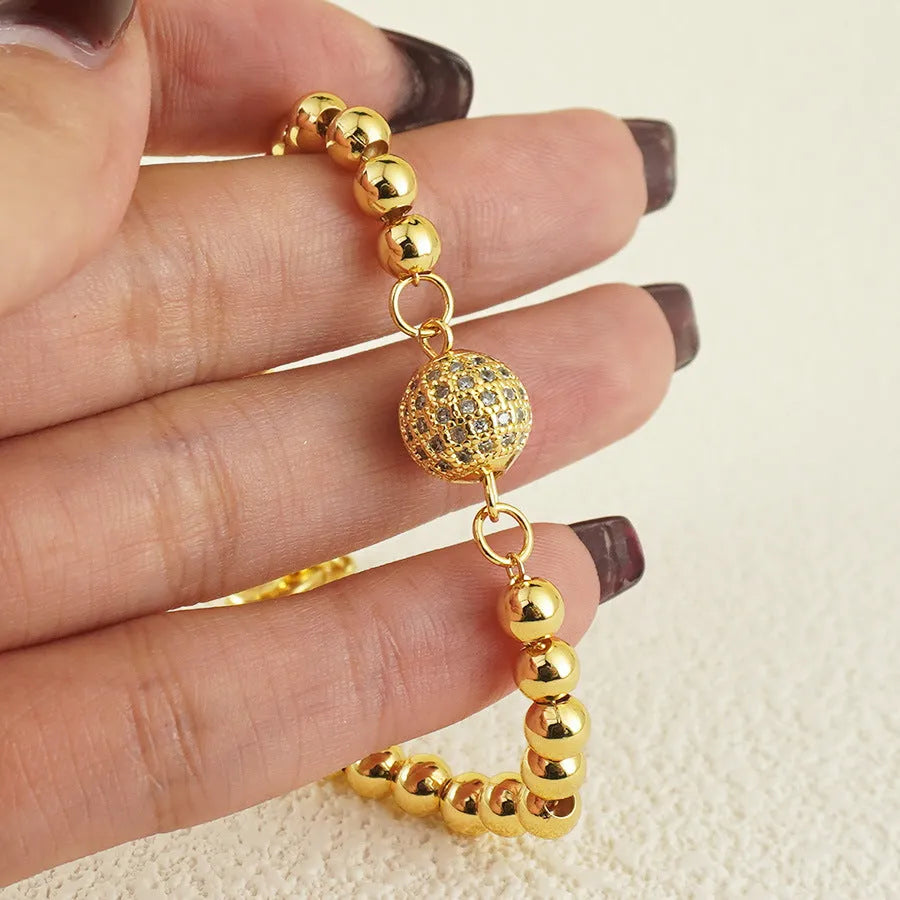 Women's Arabic style copper bracelet with heart shape and single ball zircon stones
