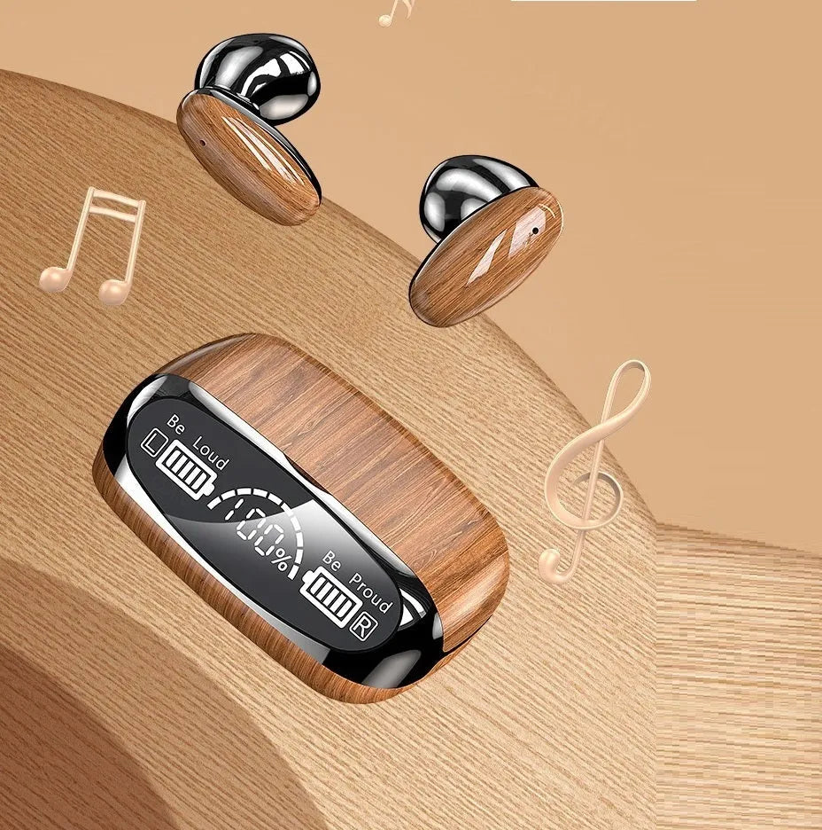 M35 Wood Grain Bluetooth wireless sports headphones with charging case