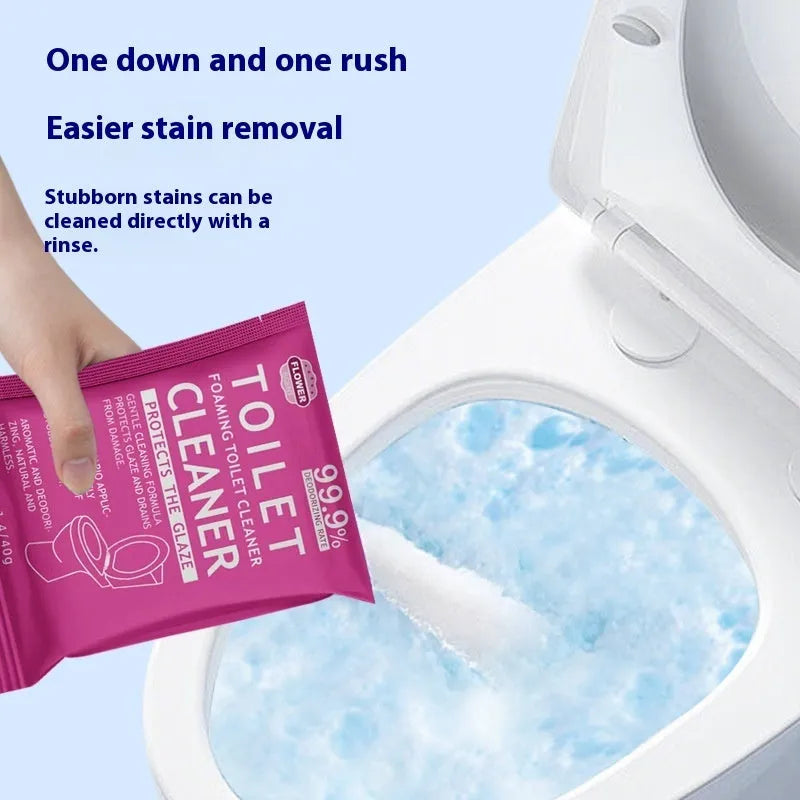 Toilet bubble powder for descaling in blue ocean or pink floral fragrance, 240g bag or box of 5 sachets