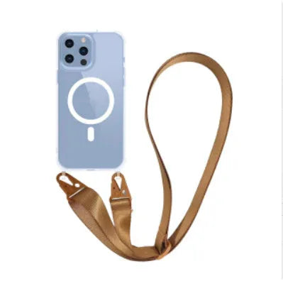 Magnetic one-piece lanyard crossbody transparent phone case for Apple iPhone, black colour
