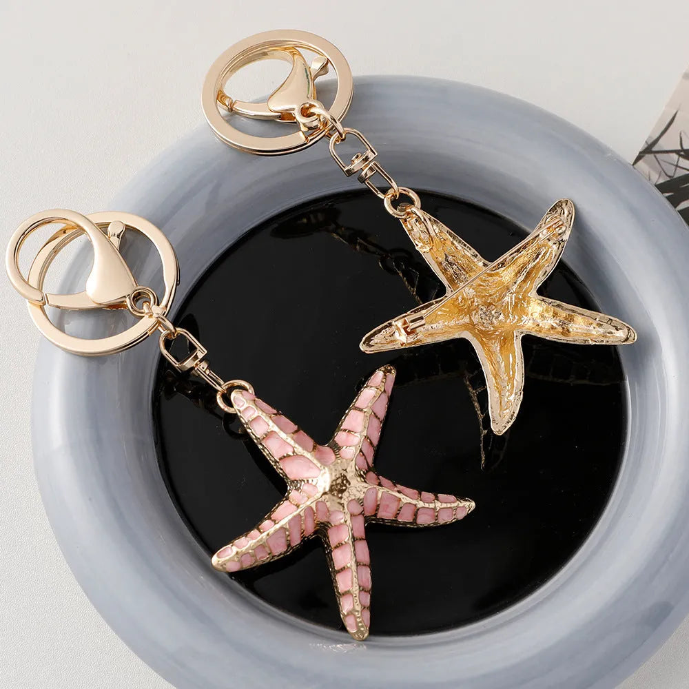 Ocean Series starfish keychain with electroplating finish in blue colour for luggage decoration