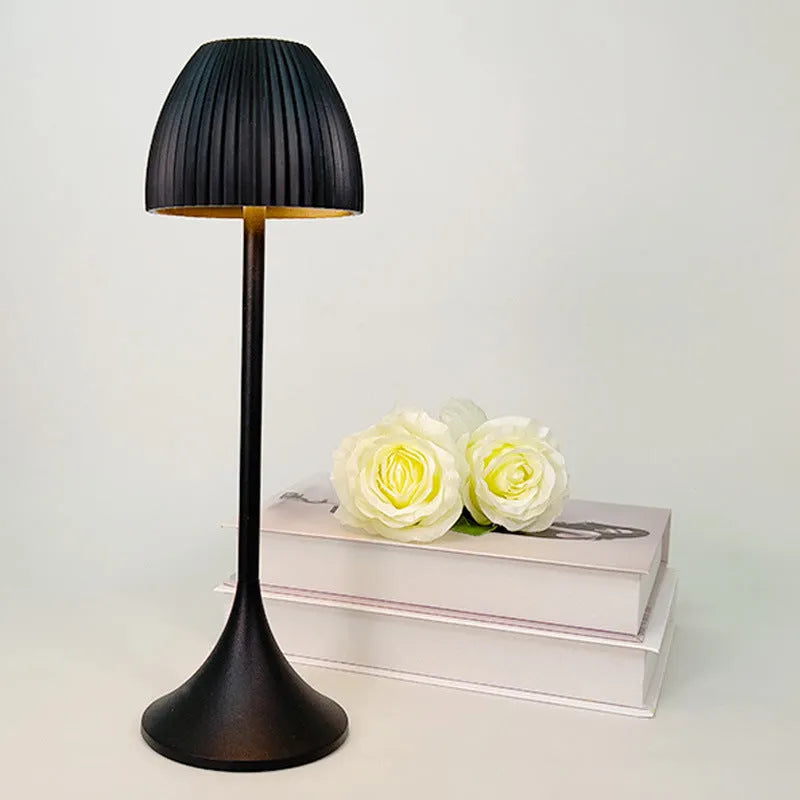 Modern minimalist LED table lamp with thin round base in black or white colour