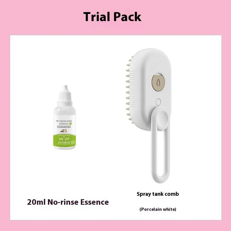 Dog grooming kit with a bottle of wash-free detangling spray and a matching ABS plastic massage comb.