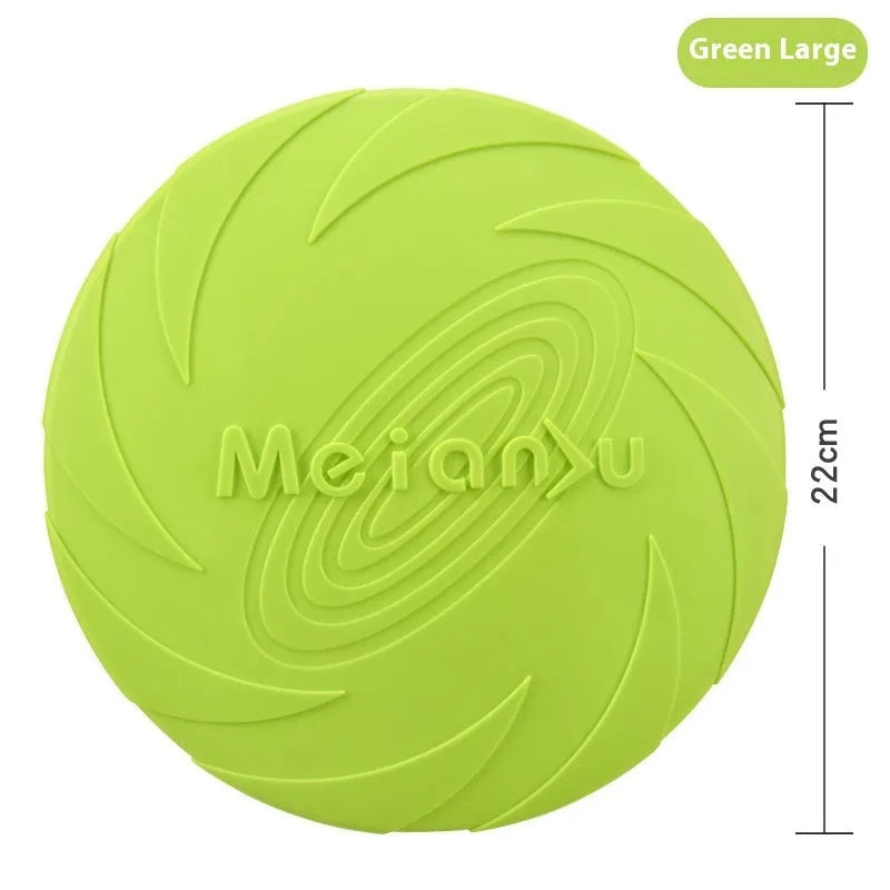 Soft rubber dog frisbee flying disc toy in blue, green or red colours available in three sizes