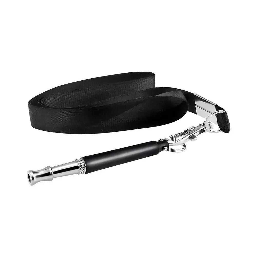 Copper ultrasonic dog training whistle with keychain cord and iron ring in black colour on white background