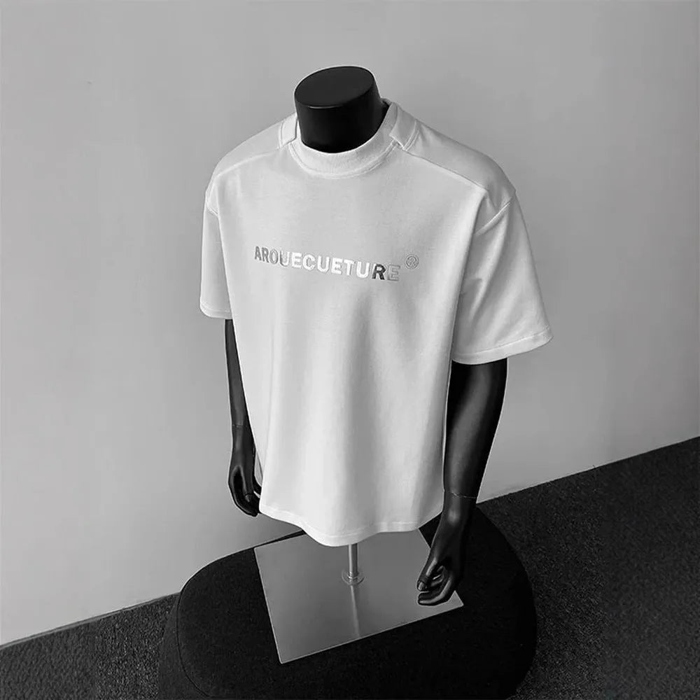 Men's white cotton short sleeve pullover shirt with regular sleeves on hanger