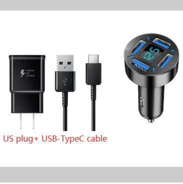 Four-port USB car charger with digital display for vehicle use
