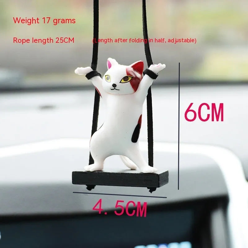 Resin cartoon cat car pendant decoration with adjustable rope in five colour variations