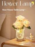 Crystal flowers rechargeable touch control table lamp with dimming function on wooden surface