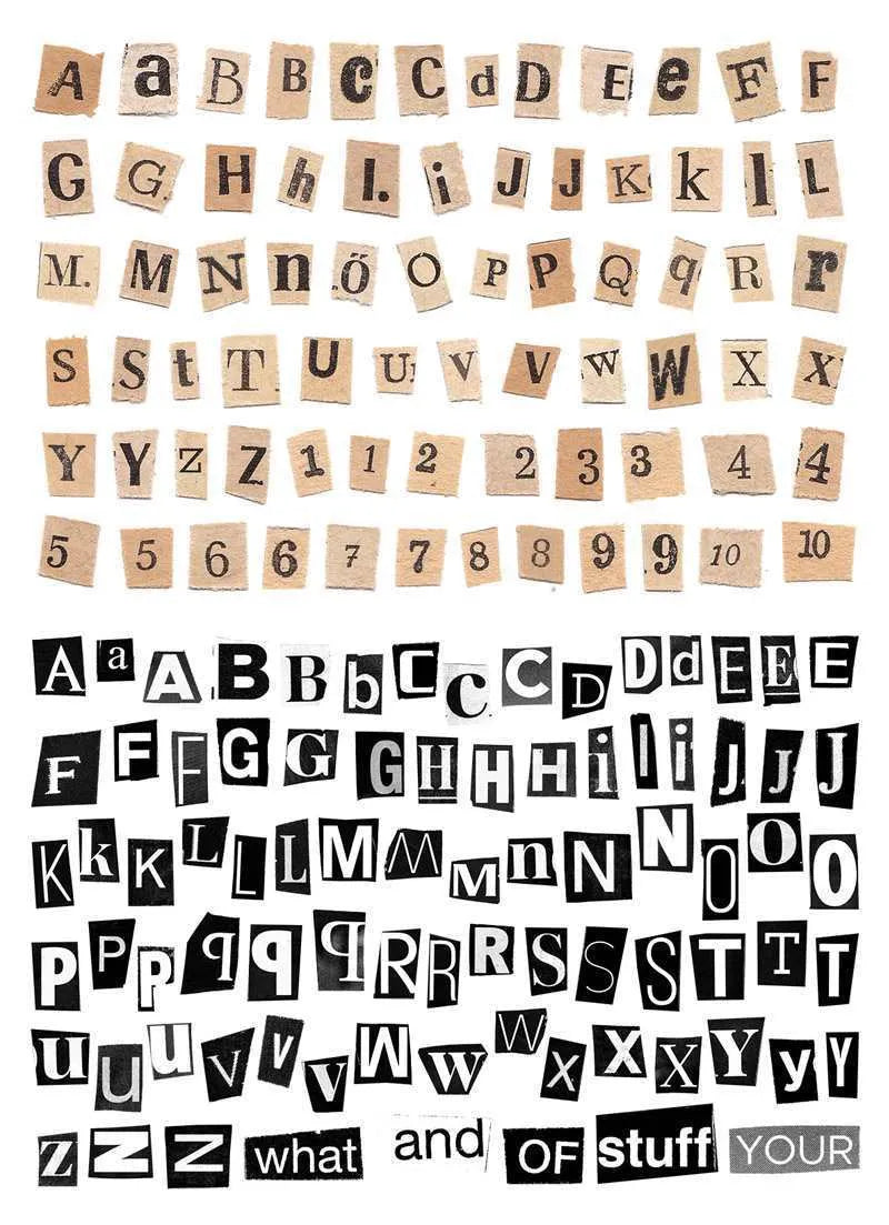 Set of printed English letter, number, and weekly word decoration stickers in assorted colours, laid out flat.