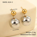Women's stainless steel colour-block ear studs with round bead geometric design and electroplated 18K gold plating