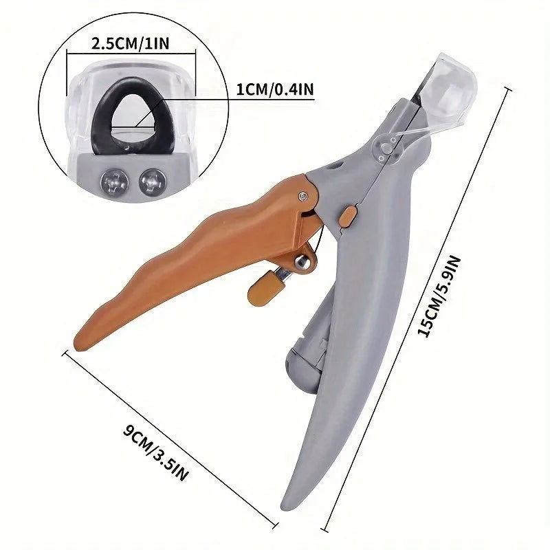Yellow LED pet nail trimmer with magnifying glass and steel blades for cutting cat and dog nails