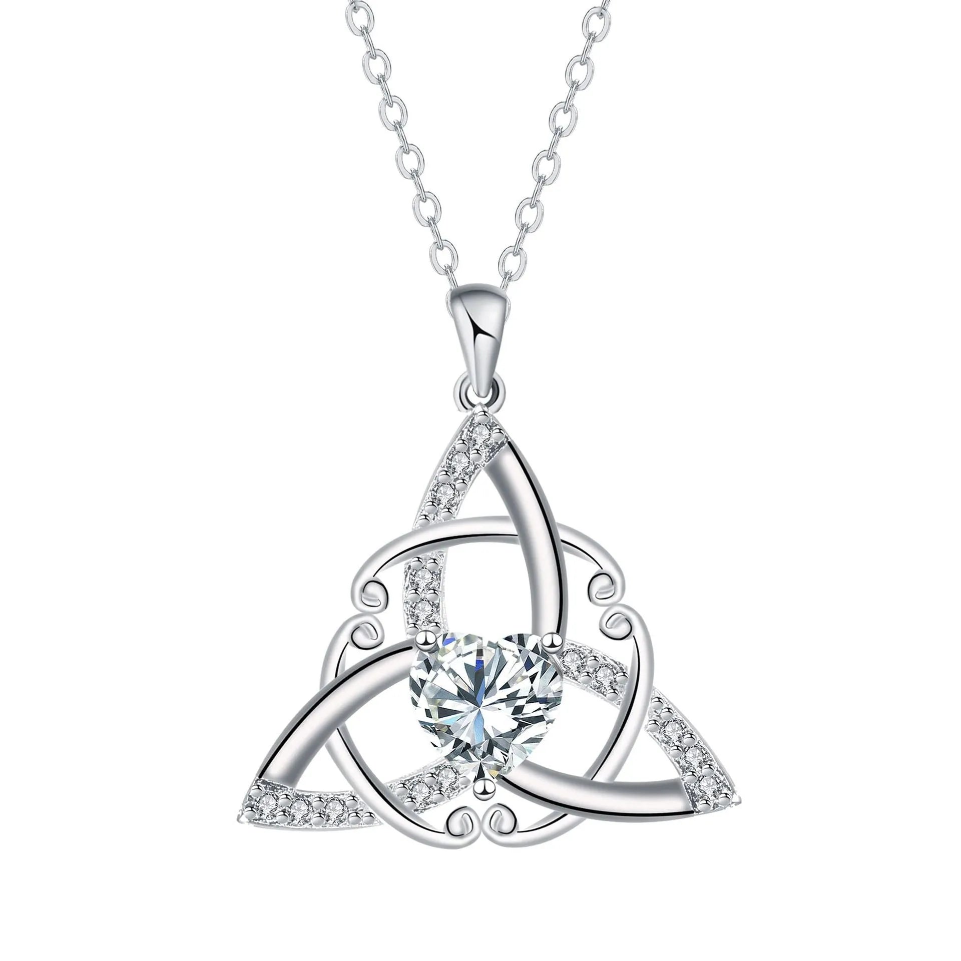 Copper Celtic knot pendant necklace in choice of electroplated colours: white, blue, green, or red.