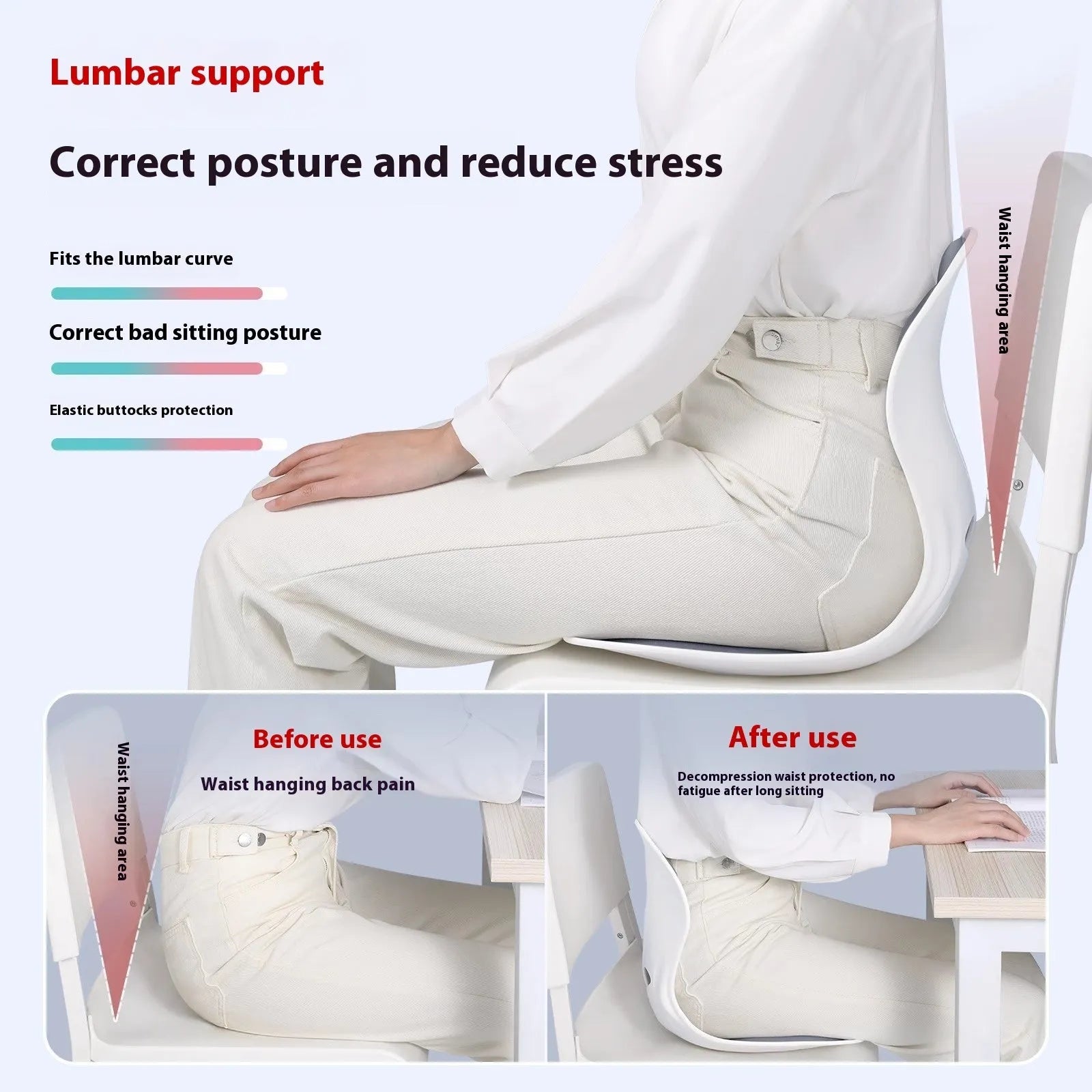 Japanese style waist support cushion in grey solid colour with lumbar contour design