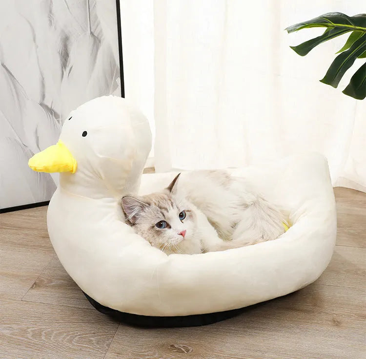 Blue duck-shaped fluffy pet bed sofa for small dogs and cats