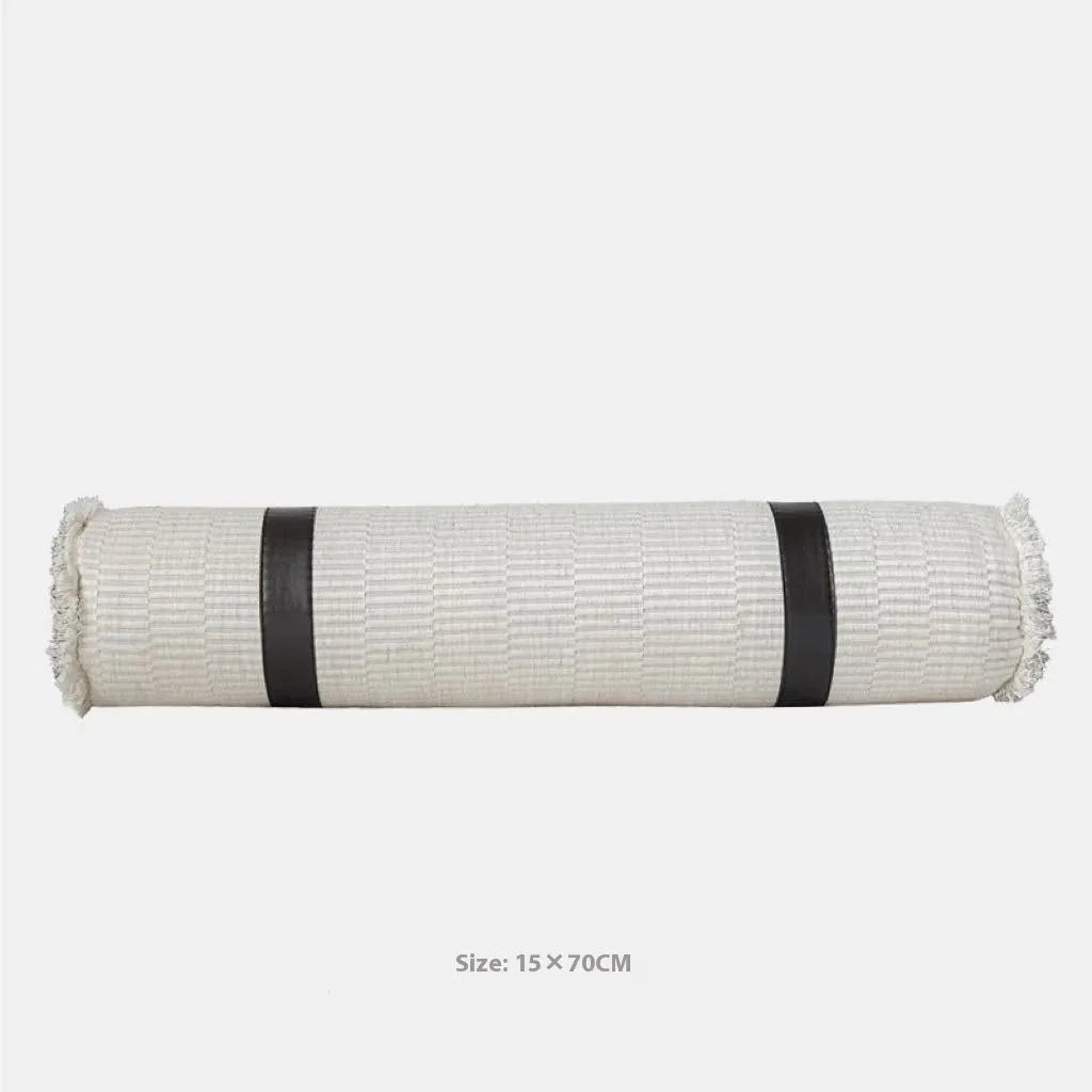 Modern minimalist bed runner nap blanket set with grey and white plaid pattern on bed