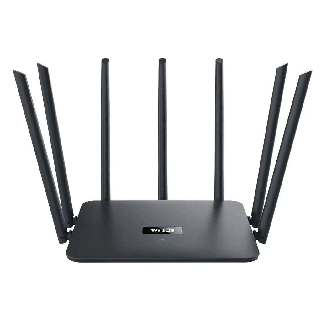 Black or white dual-band gigabit router with multiple antennas providing whole-home WiFi coverage through walls