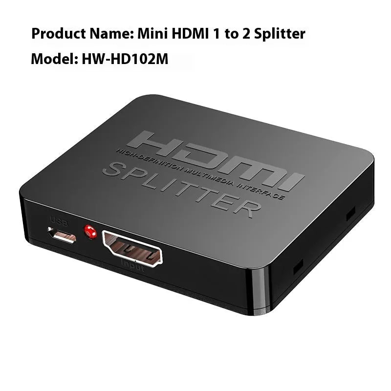 4K HDMI one into two splitter device with selection of power interface options