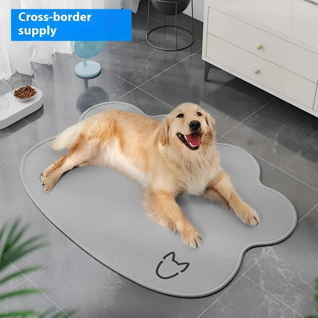 Ice Silk cooling mat for dogs in light grey with a dog head pattern, showing non-slip base.