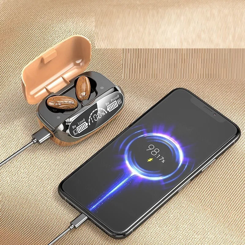 M35 Wood Grain Bluetooth wireless sports headphones with charging case