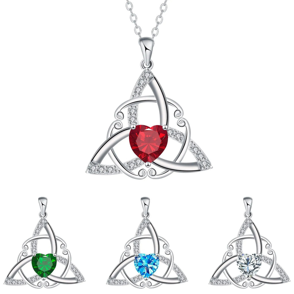 Copper Celtic knot pendant necklace in choice of electroplated colours: white, blue, green, or red.