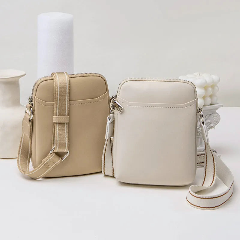 Small solid-colour PU leather crossbody shoulder bag for mobile phones