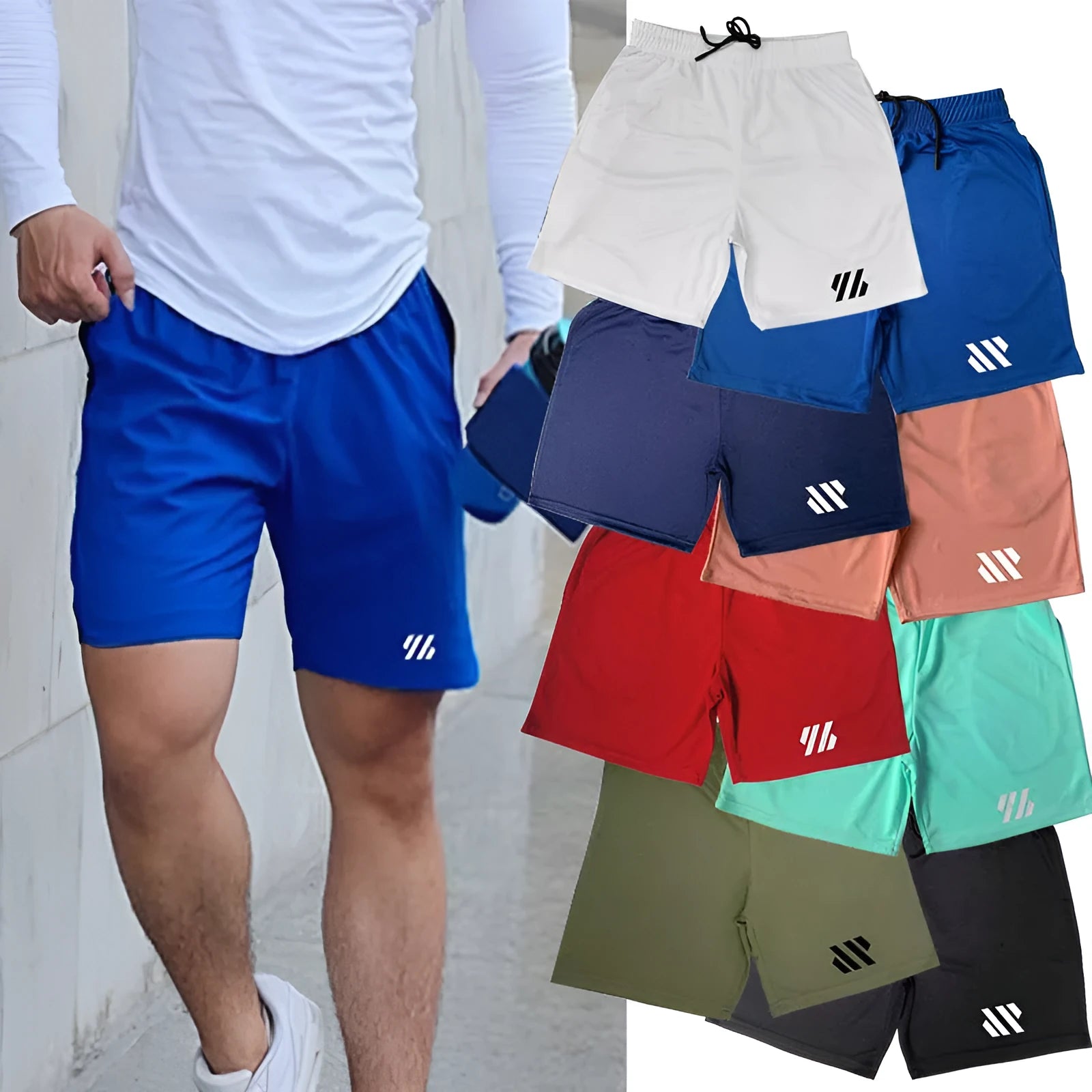 Man's loose-fit metal silk polyester sports shorts in army green colour for summer running.