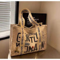 Canvas women's tote bag with printed letter or pattern designs and shoulder straps
