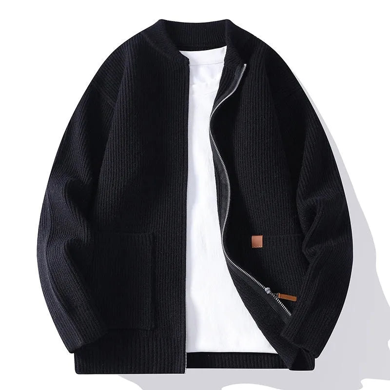 Men's striped sweater cardigan in chemical fibre blend available in multiple colours with Asian sizing
