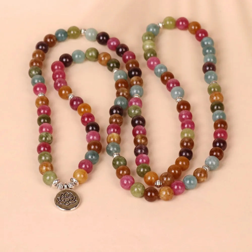 108 beads string lotus hanging multi-layer alloy bracelet tourmaline colour