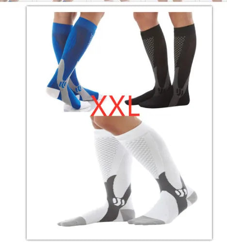 Black graduated compression socks with athletic fit for men and women, shown laid flat.