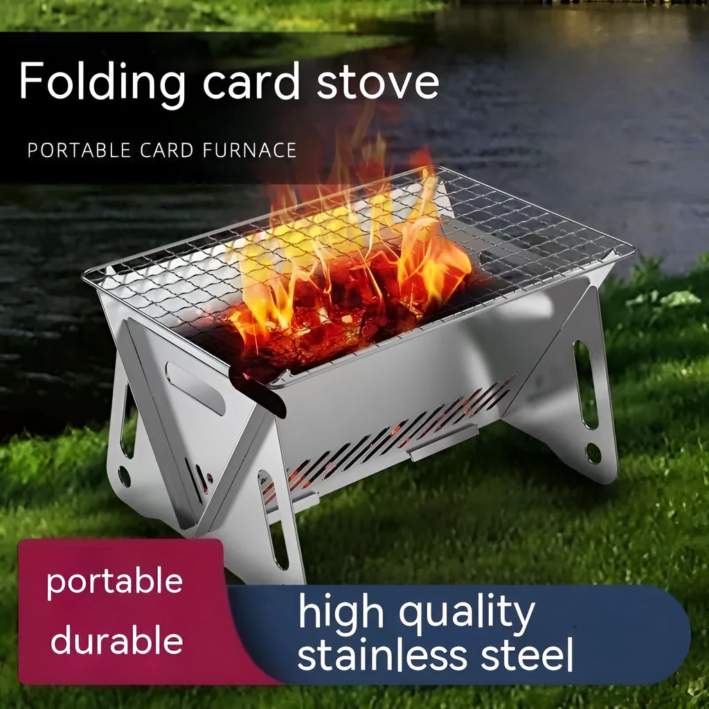Folding stainless steel barbecue oven with grill plate and storage bag for outdoor use