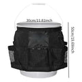Black cylindrical hanging storage bag designed for 5 gallon barrels with car washing tools
