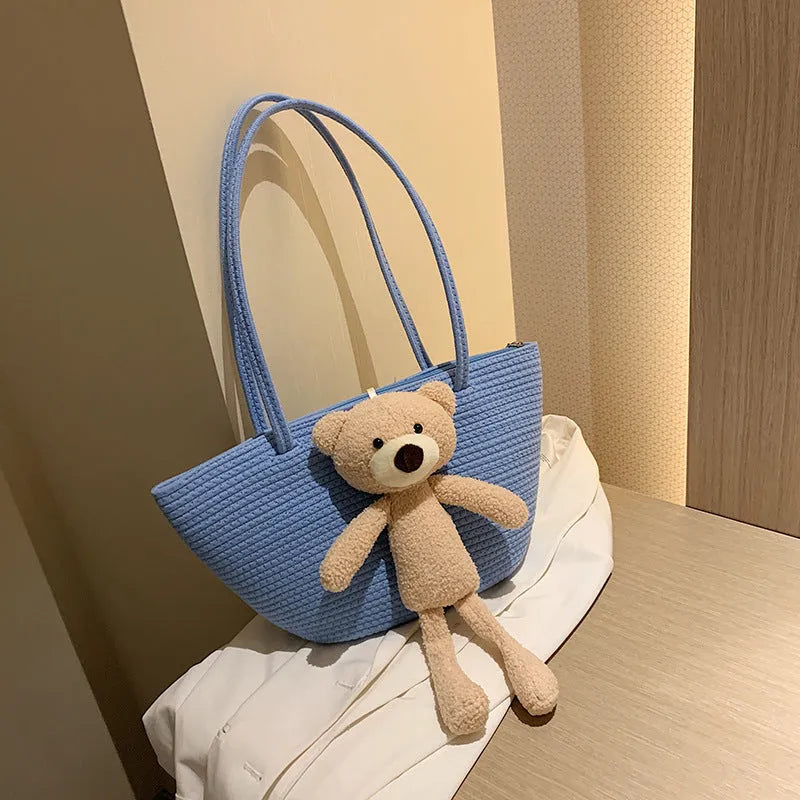 Cotton and linen woven bag with dumpling shape, three-dimensional pockets and double shoulder straps