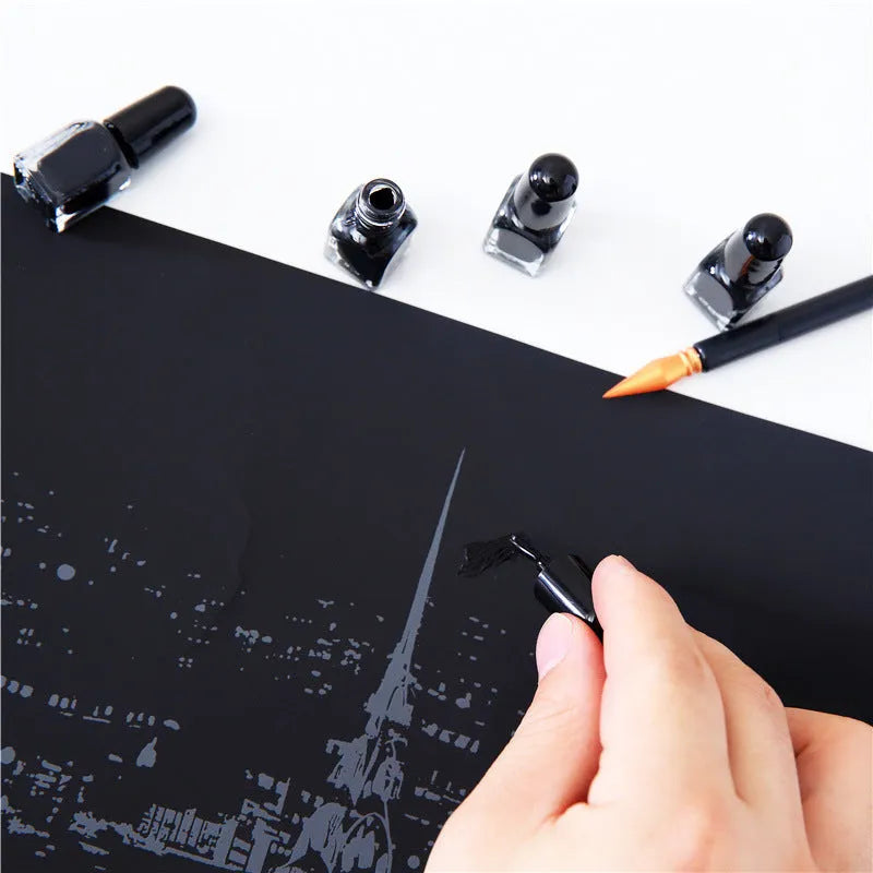 Scratch painting tool kit with scraper pen, repair solution, brush, and bamboo stick for artwork detailing