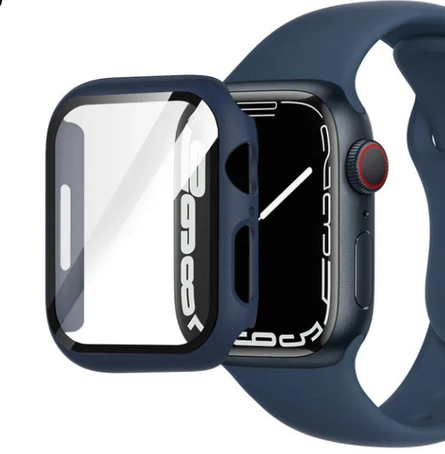 PC tempered film watch case in multiple colours including transparent, leopard print, and carbon fibre patterns for Apple Watch.