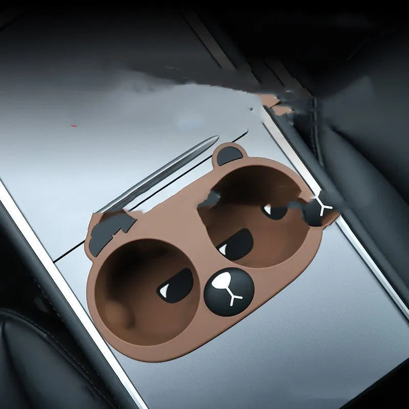 Grey silicone car cup holder insert for centre console to reduce bottle rattling